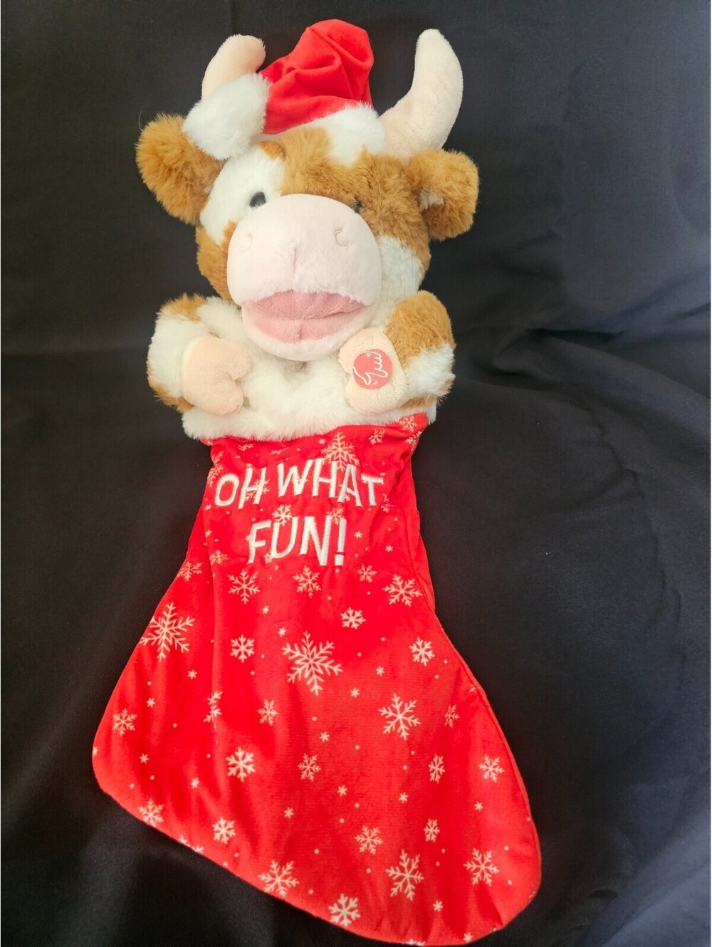 New Holiday Cow Stocking Plush Sings We Wish You A Merry Christmas Ears Move 20"